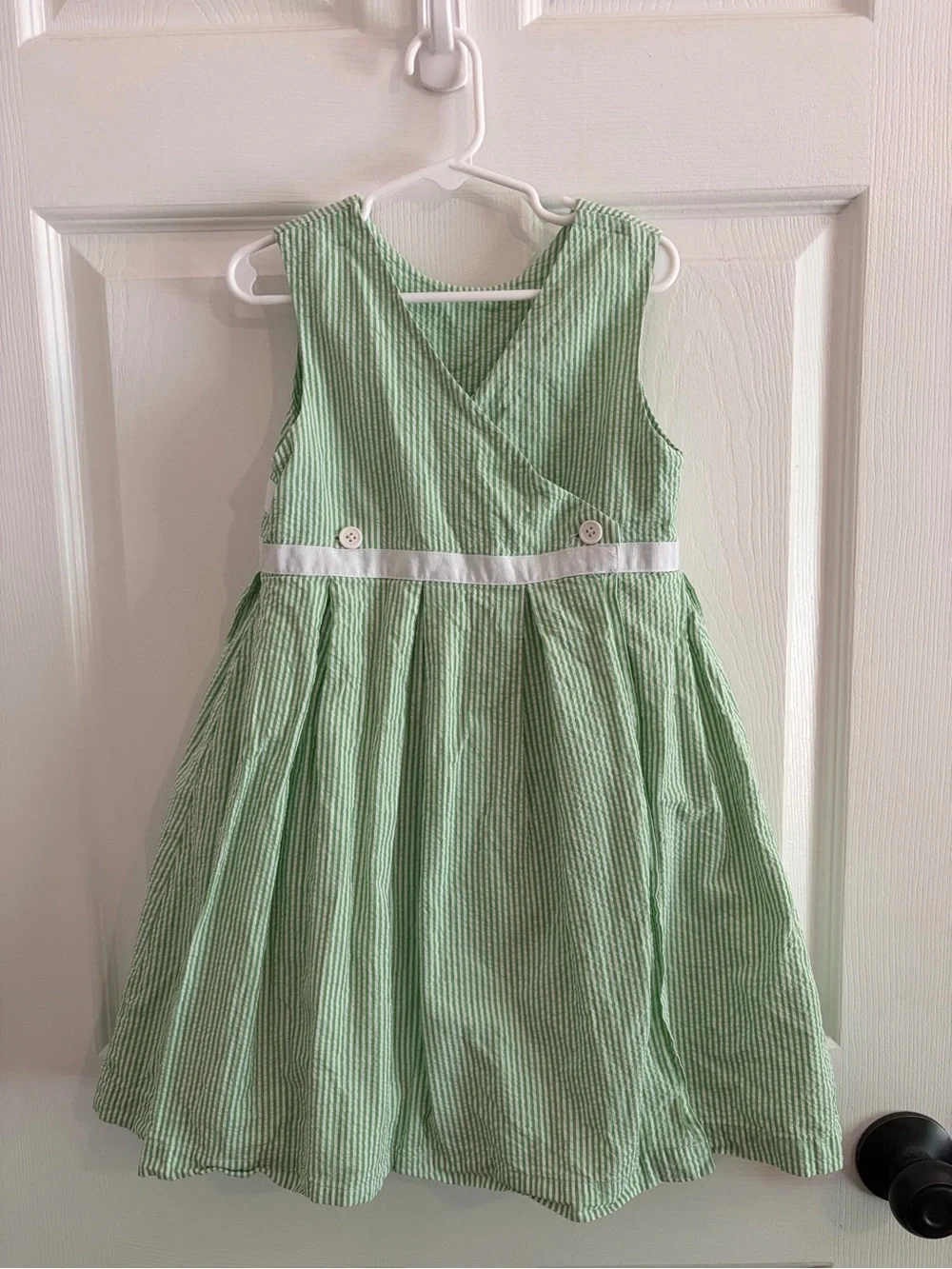 Gymboree Light Green Seersucker Dress with White Ribbon - Size 6